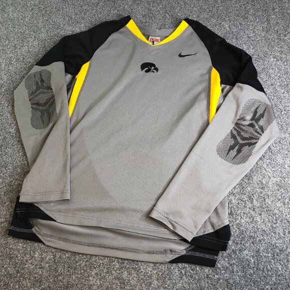 Nike Iowa Hawkeyes Shirt Mens Medium Gray Long Sleeve Y2K Vintage Elbow Patches - Picture 1 of 12